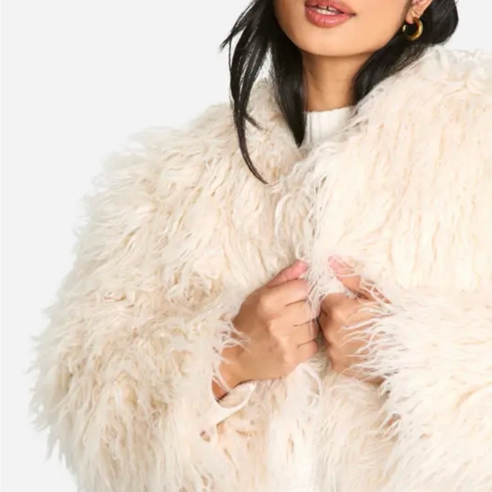 Women's Cream Faux Fur Coat